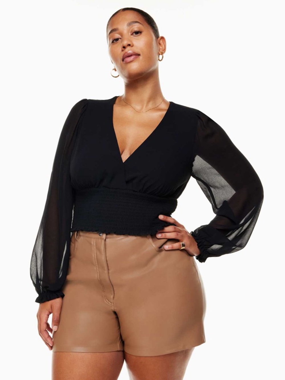 NWT! Aritzia Wilfred Wistful Blouse - Black Puff Sleeve Cropped Boho Top - Picture 2 of 12